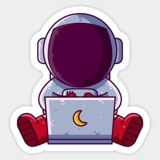 Cute Astronaut Working with Laptop Cartoon Sticker